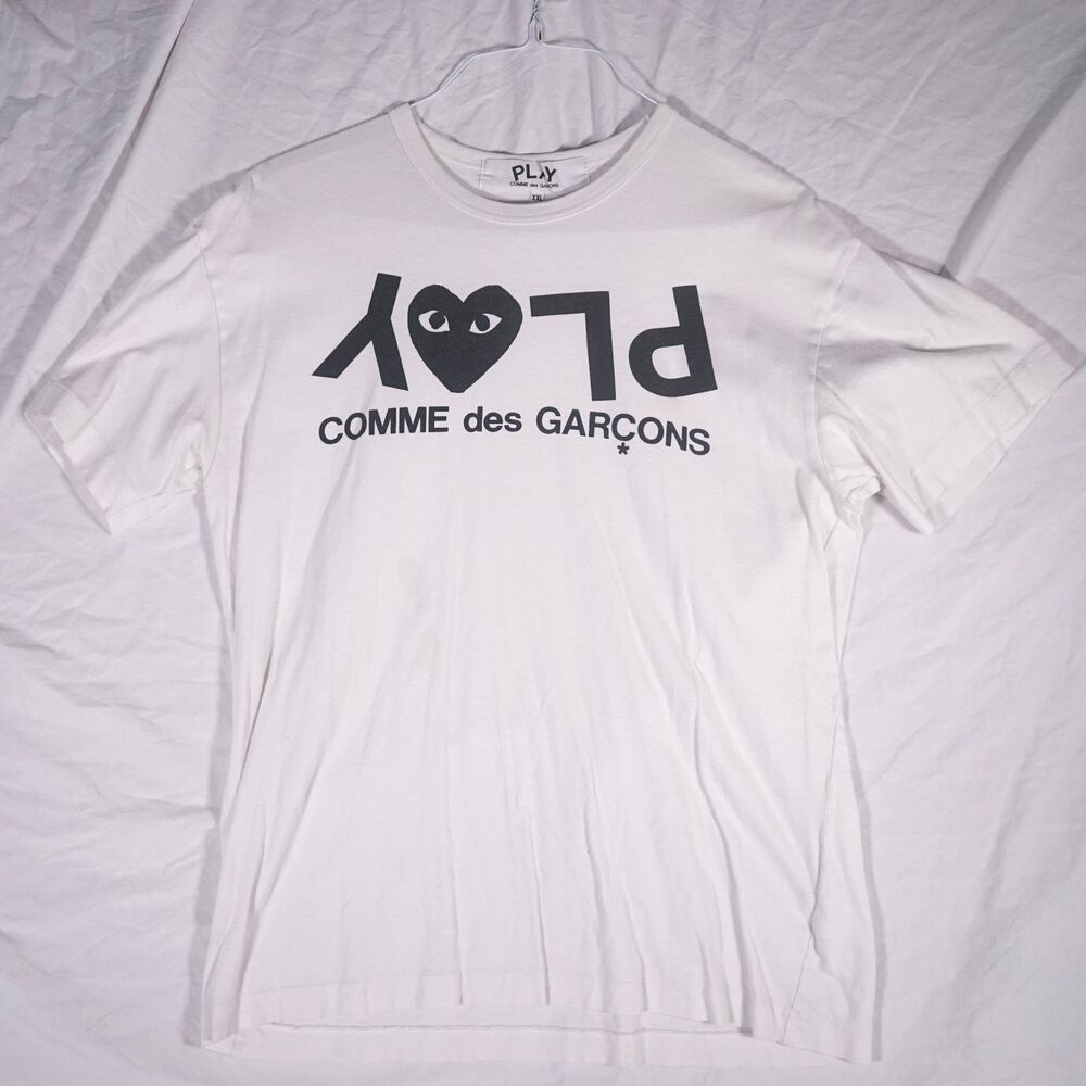 Comme des Garçons PLAY T-Shirt White Black Spellout Logo Mens XXL See Photos